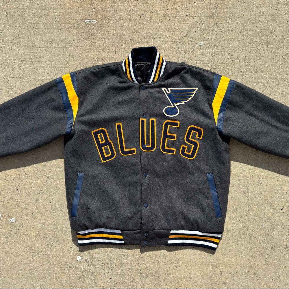 NHL St. Louis Blue NHL Hockey Varsity Bomber Leather Jacket Reversible